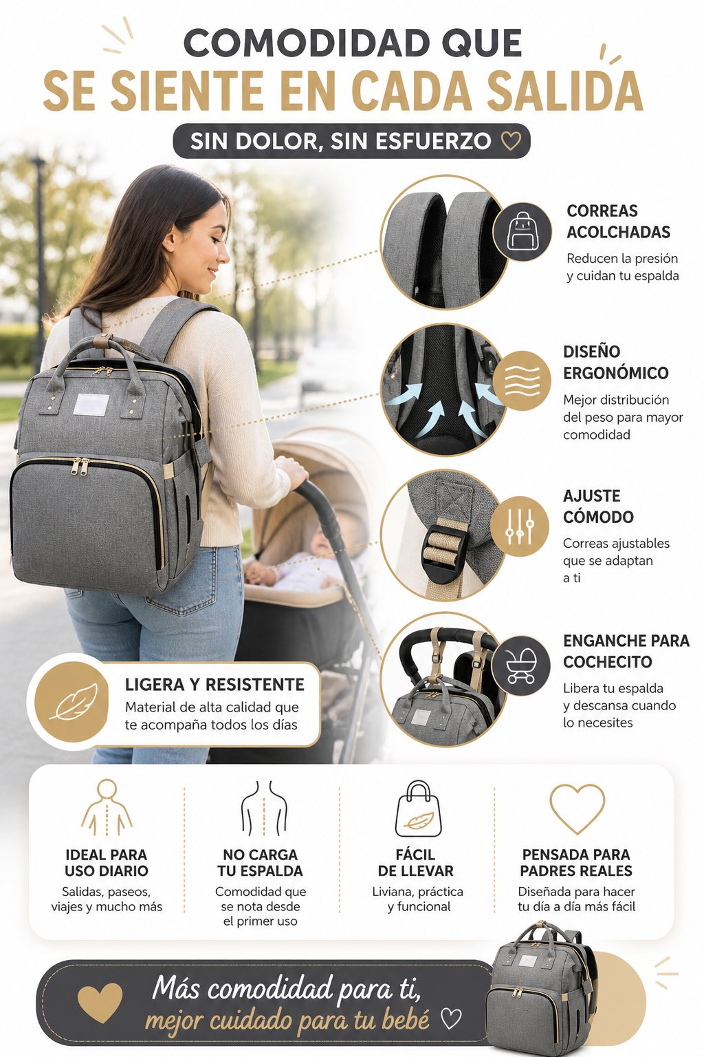 Pañalera cuna mudador 3 en 1