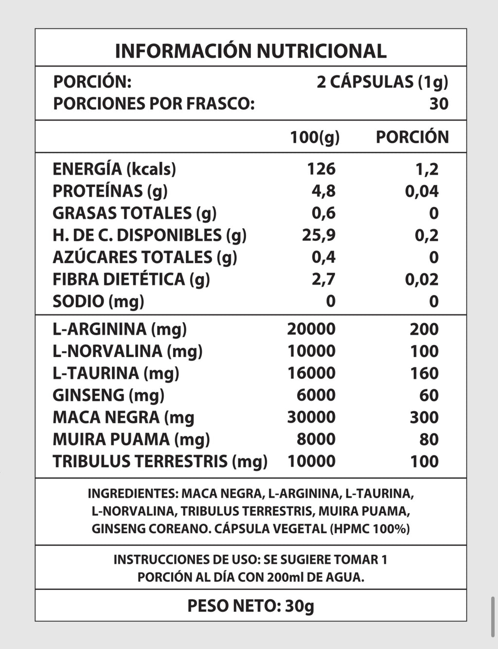 TESTO POWER - Energía Masculina - 1000mg 60 CAPS