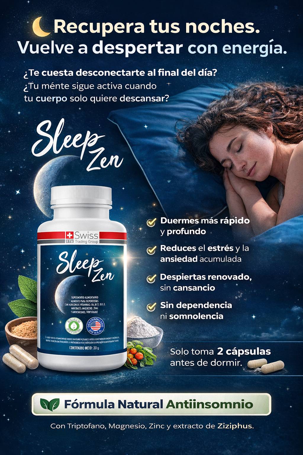 SleepZen Pro - Solución Natural para el Insomnio y Estrés Nocturno