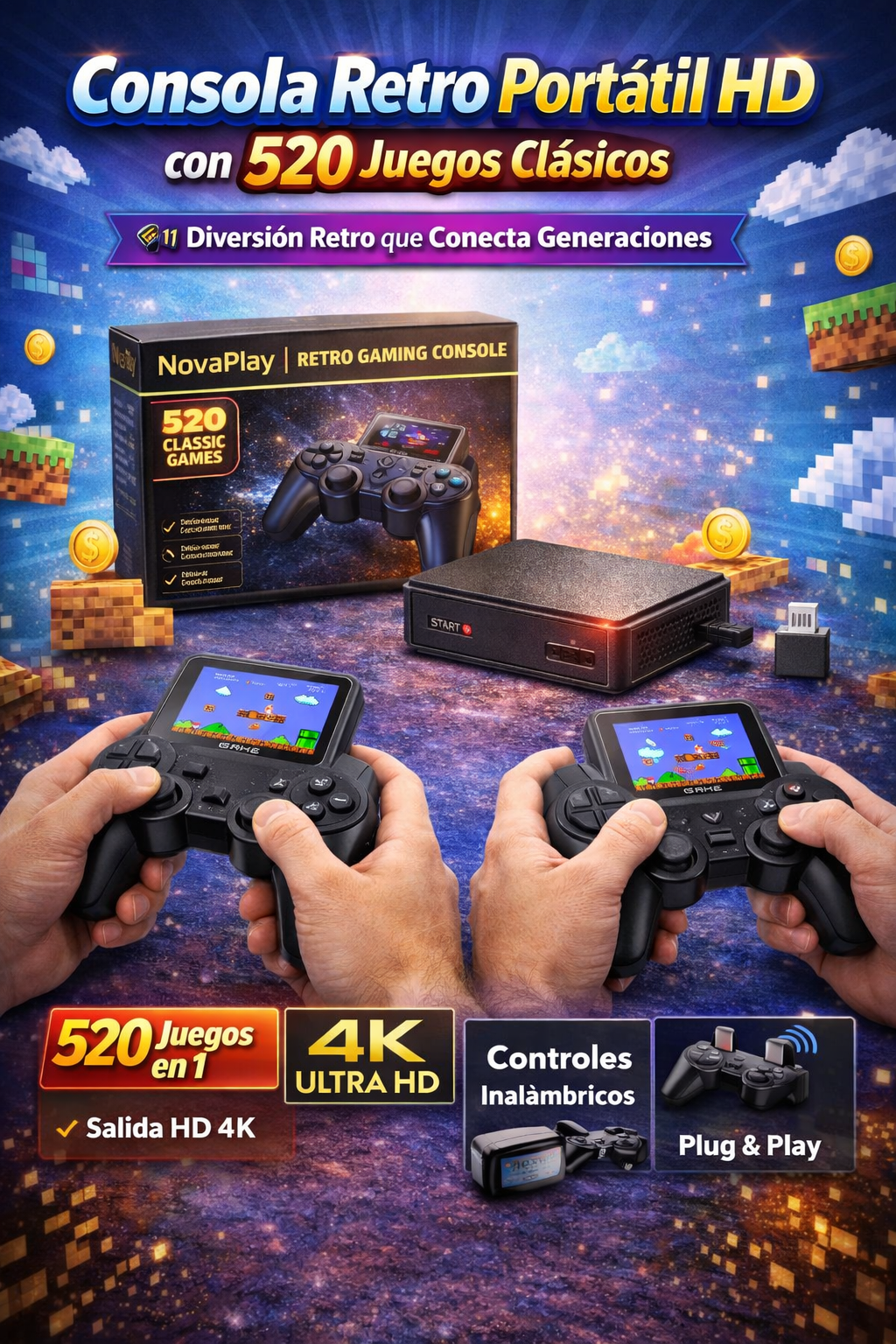 Consola Retro Portátil HD con 520 Juegos Clásicos